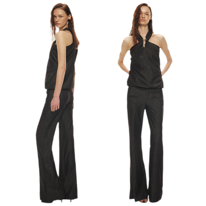 Tencel Hollow Halter Top &amp; Flared Pants Set