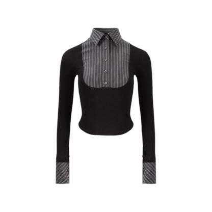 Striped Contrast Collar Shirt Top