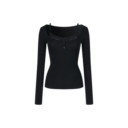 Lace Trim Fitted Top