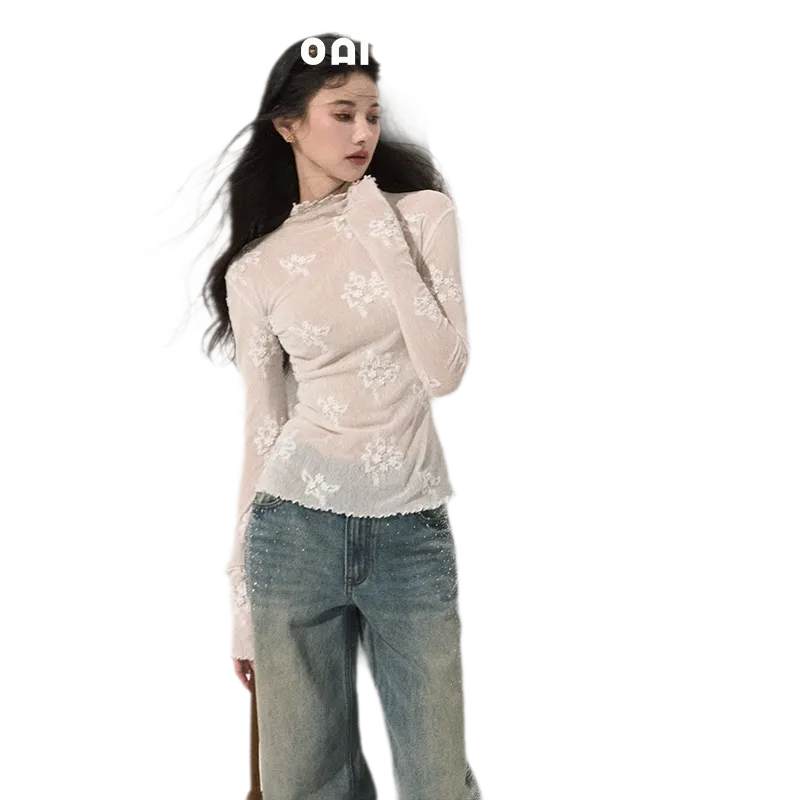 Textured Lace Mock Neck Top