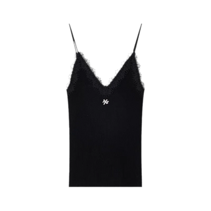 Feinstrick-Camisole aus Wolle mit Spitzenbesatz 100% Wolle