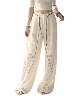 Light Apricot White Pants + Waist Tie (Pre-order) / XS