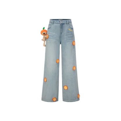 Fruit Embroidered Wide-Leg Pants
