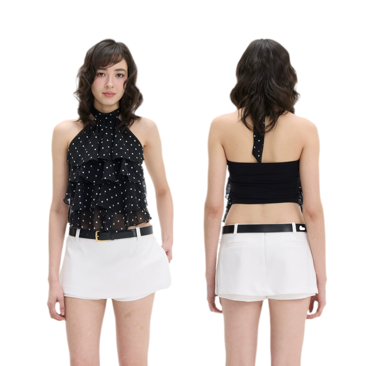 Polka-Dot Ruffle Halter Top