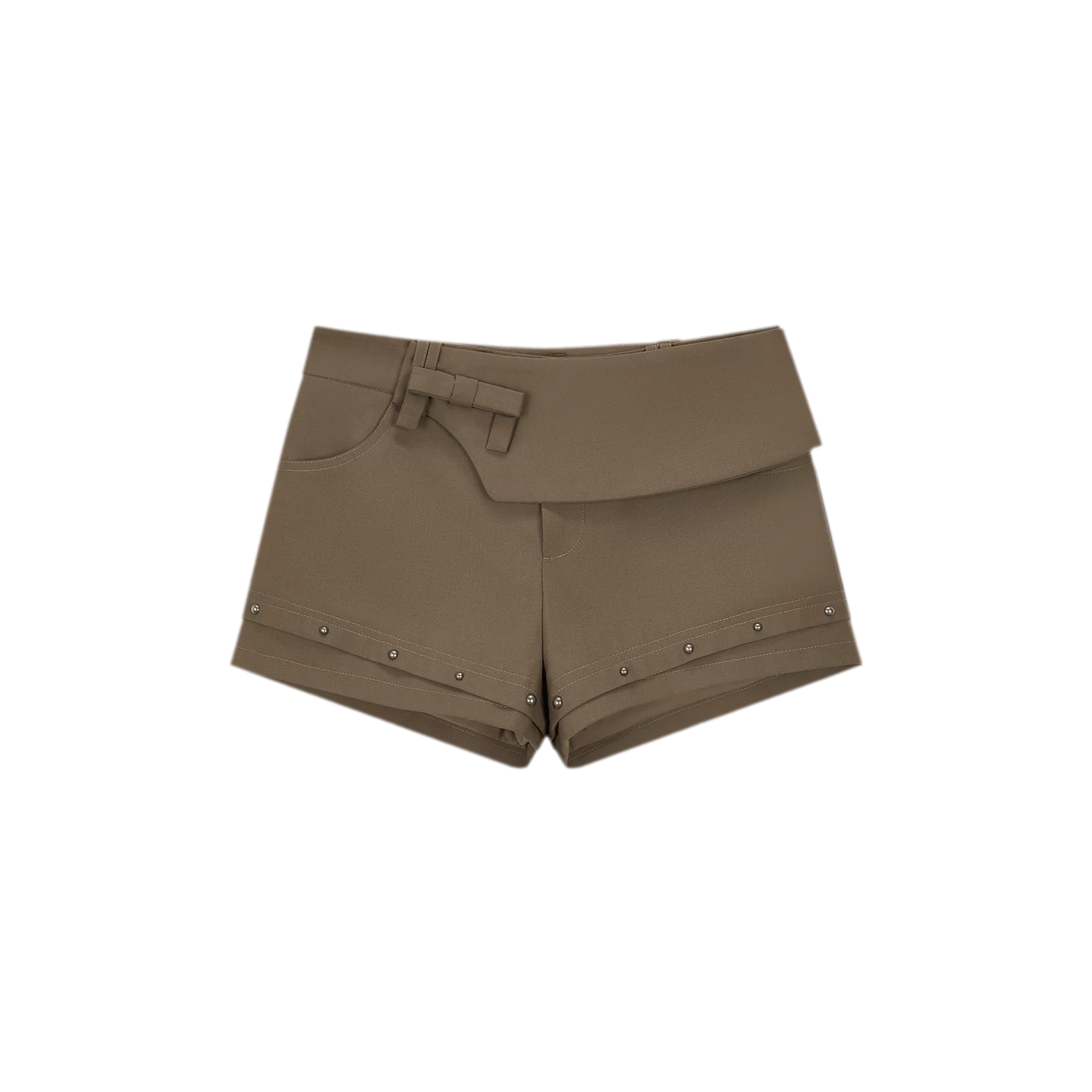 Deconstructed Bow-Tie Hem Studded Shorts