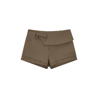 Deconstructed Bow-Tie Hem Studded Shorts