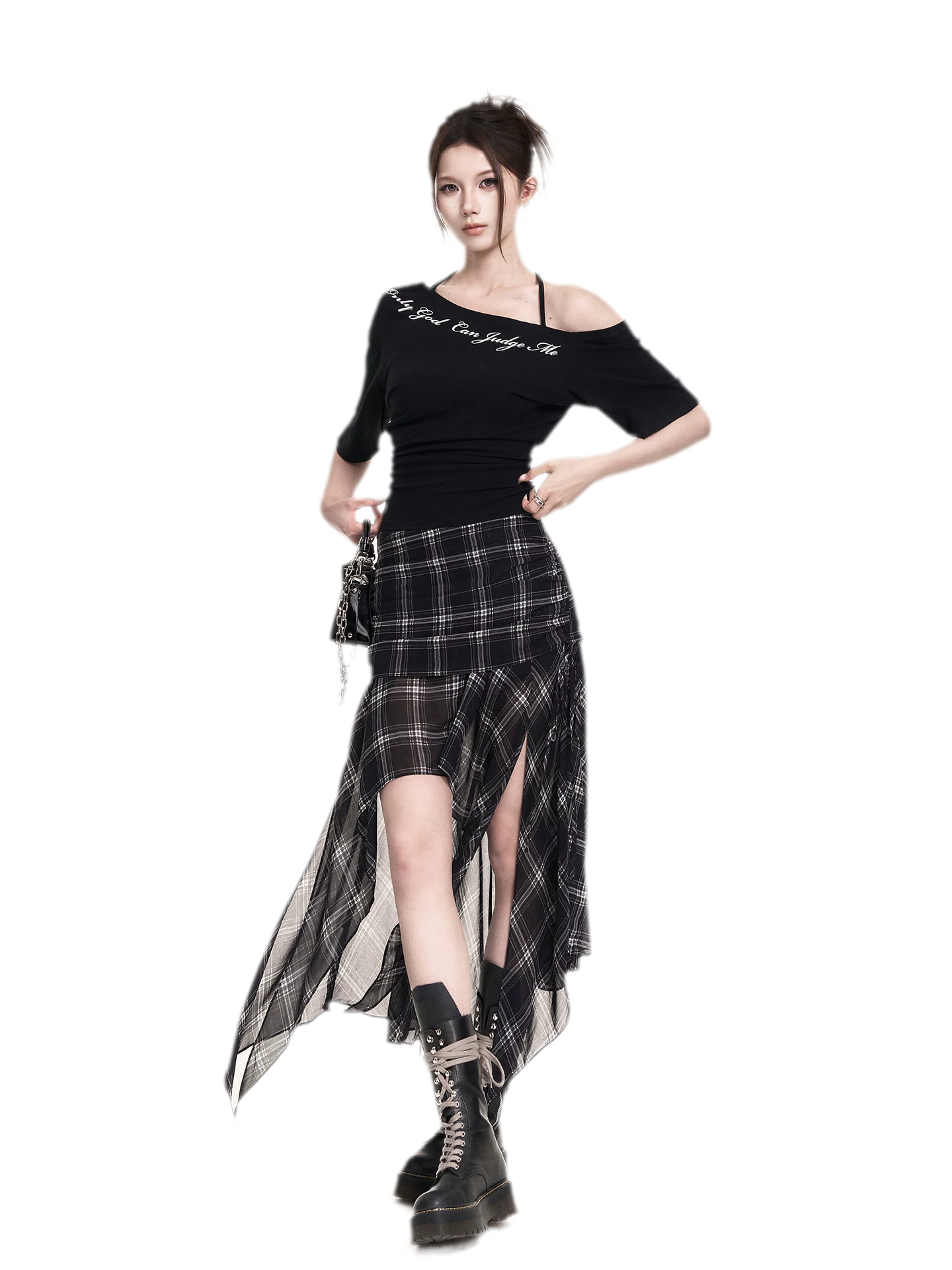 Blue Plaid Chiffon Skirt