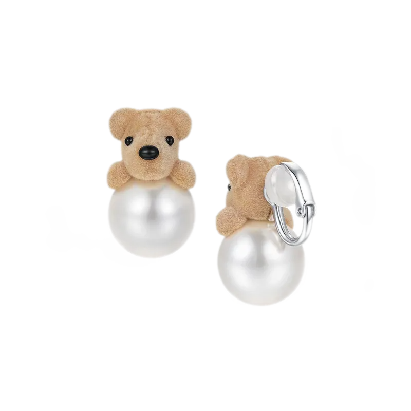 Pearl Teddy Bear Earrings