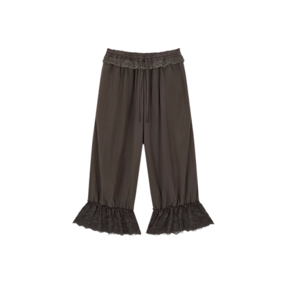 Relaxed Fit Tencel Lace Patchwork Wide Leg Pants