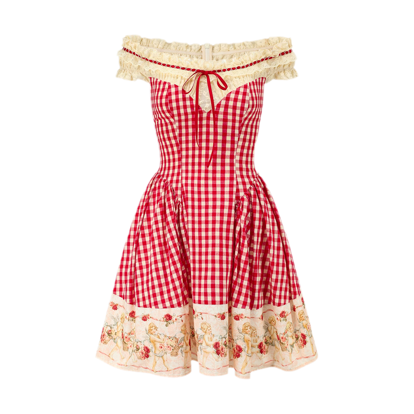 Lace Trim Plaid Mini Dress