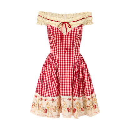 Lace Trim Plaid Mini Dress
