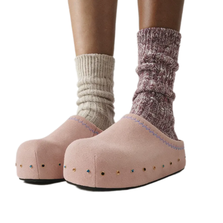 Rhinestone Platform Suede Mules