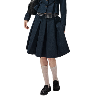 Washed Denim Pleated Set