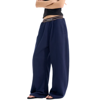 Contrast Ribbed Curved-Leg Sweatpants