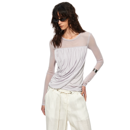 Draped Mesh Long Sleeve Tee