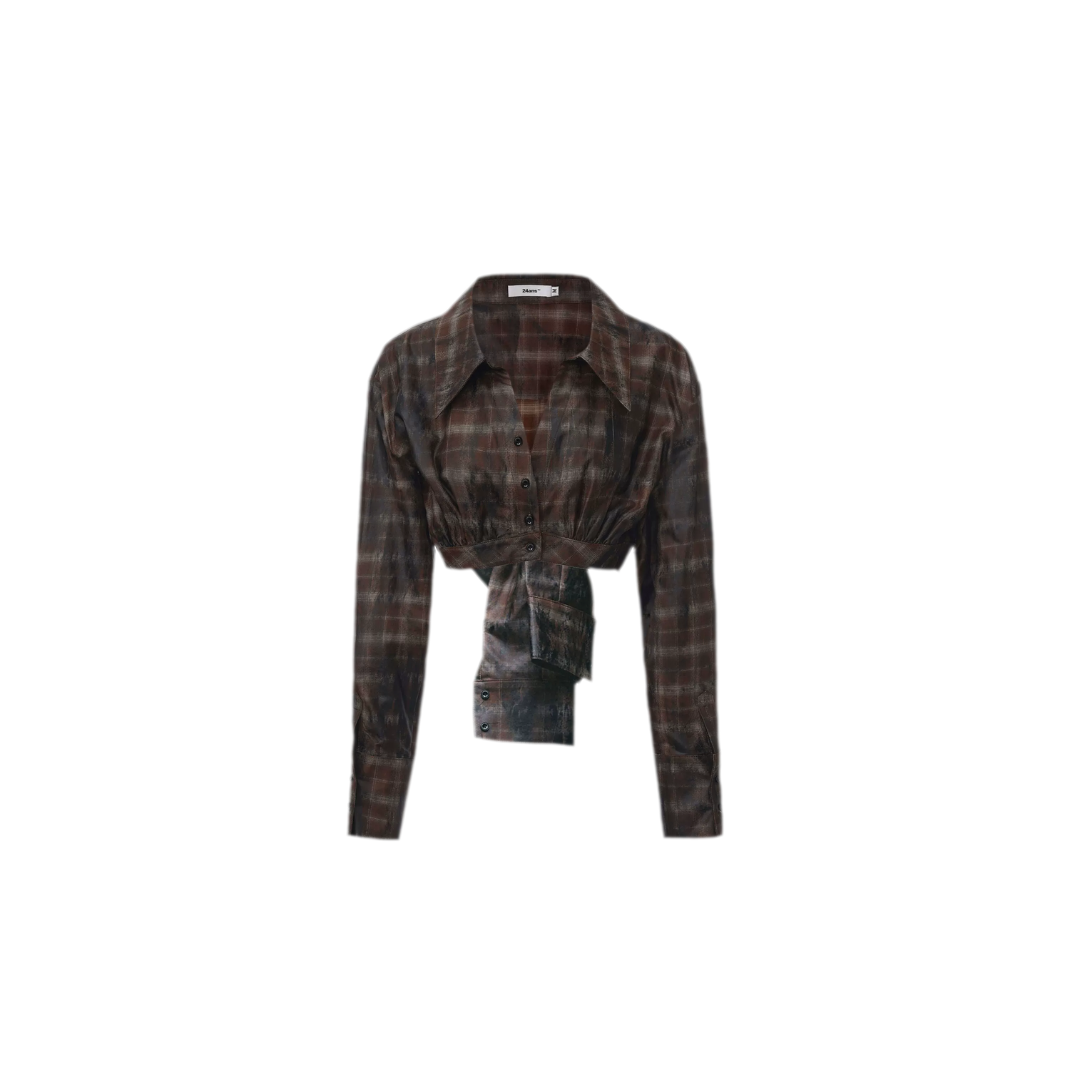 Distressed Plaid Cropped Shirt