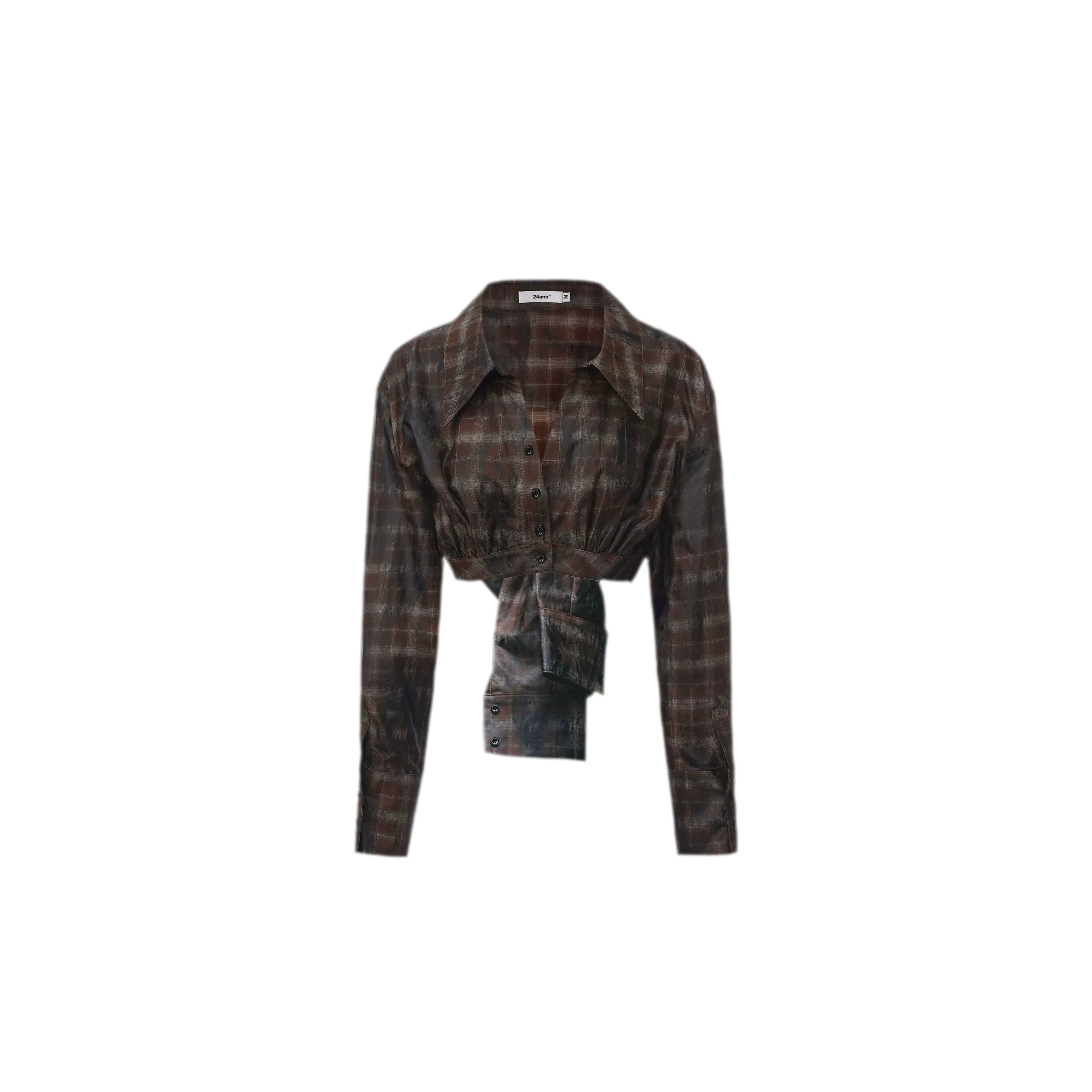 Distressed Plaid Cropped Shirt