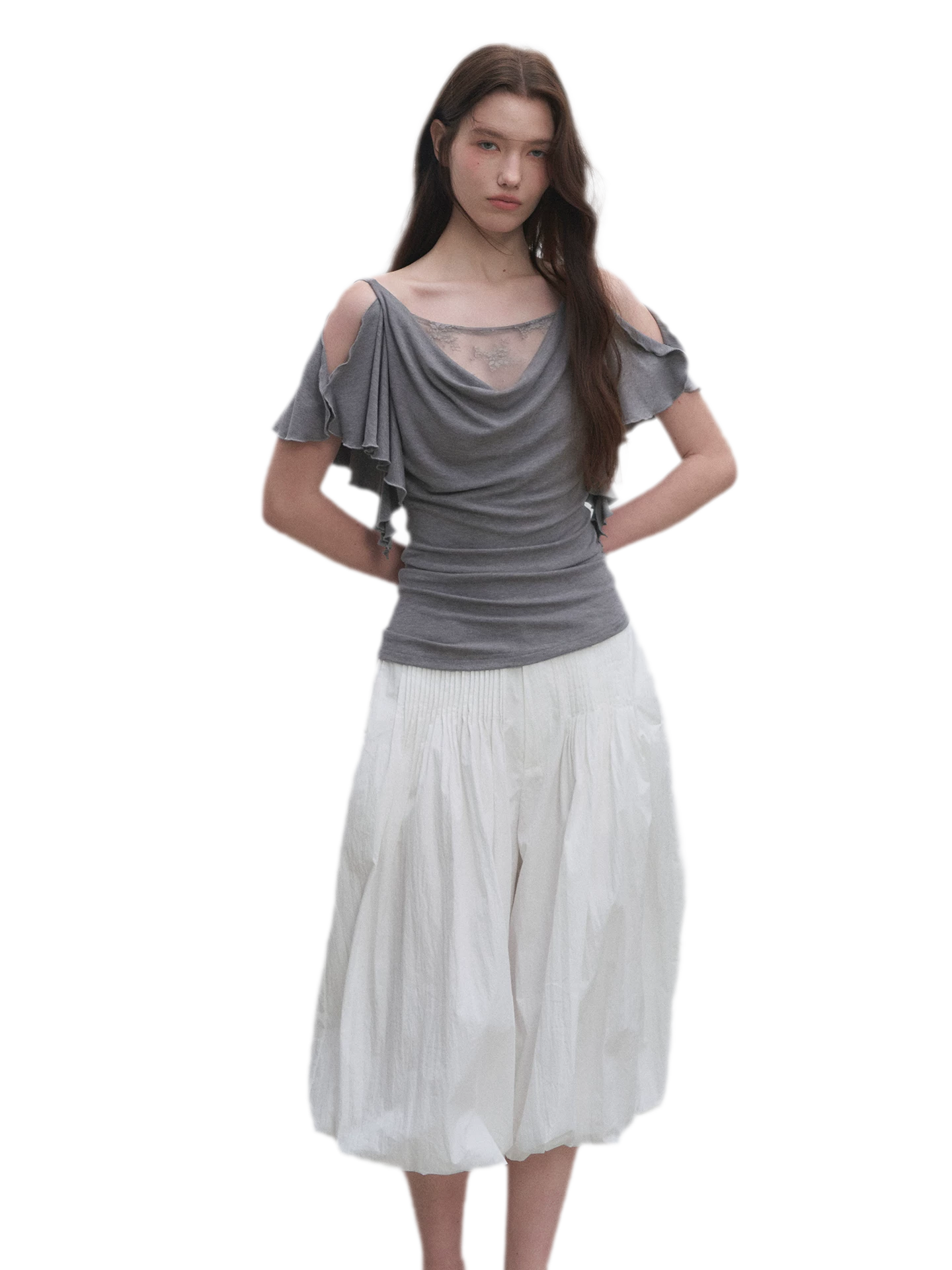 Tencel Lace Cowl Neck Top