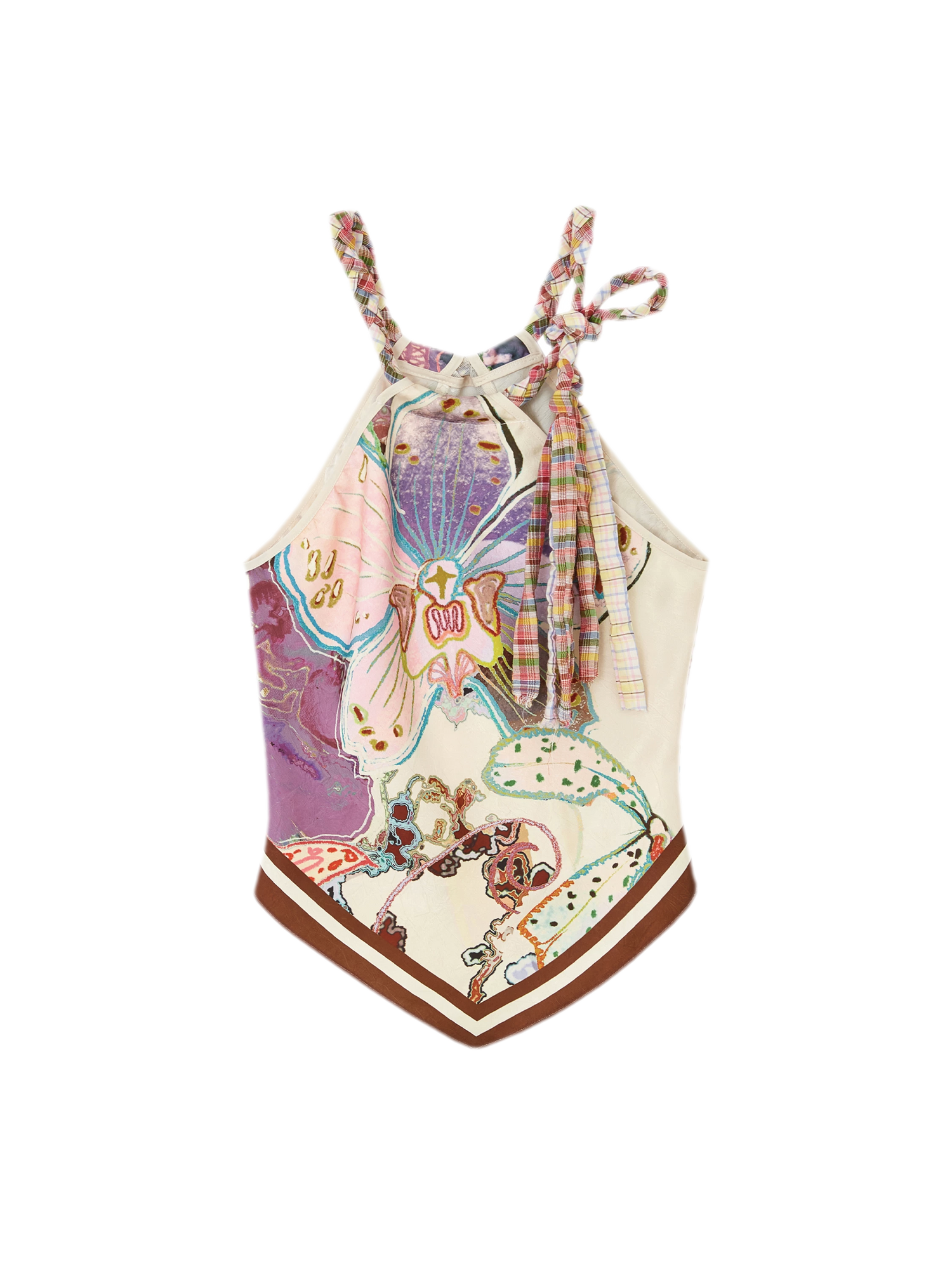 Reversible Satin Halter Top with Colorblock Weave
