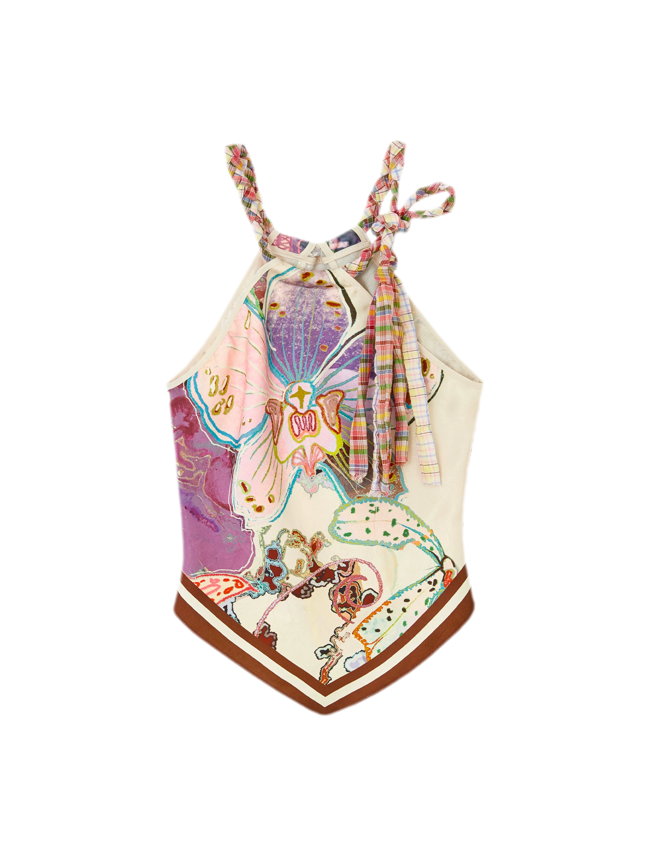 Reversible Satin Halter Top with Colorblock Weave