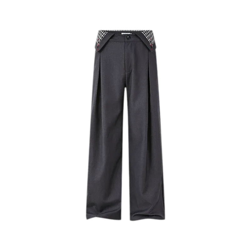 Pleated Houndstooth Wide-Leg Trousers