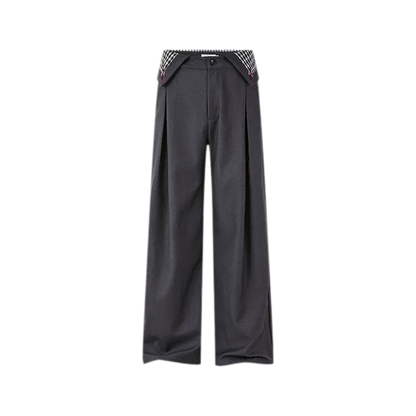 Pleated Houndstooth Wide-Leg Trousers