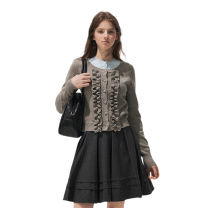 Fine-Gauge Ruffle Cardigan Sweater