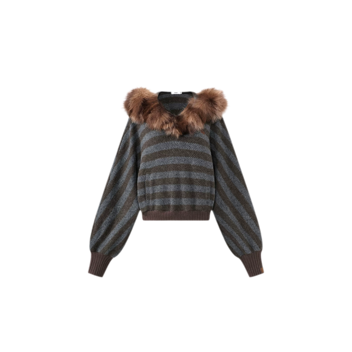 Striped Faux-Fur Collar Sweater