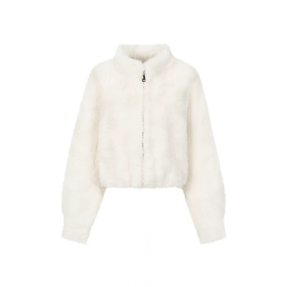 Embossed Cropped Faux Fur Jacket