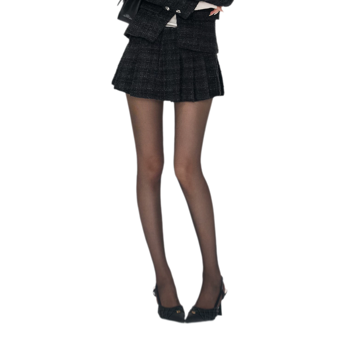Tweed Jacket Pleated Skirt Set