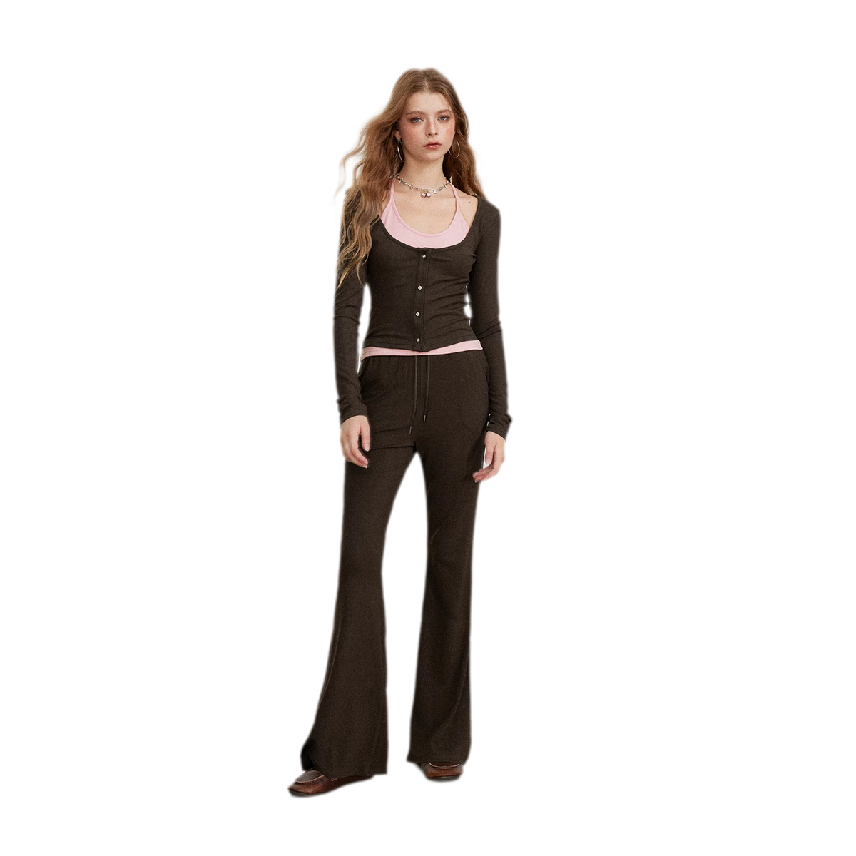 Contrast Tie Layered Pants Set