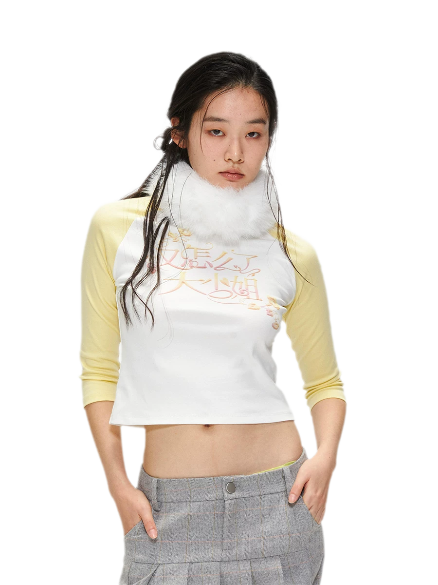 Cotton Graphic Cropped Raglan Top