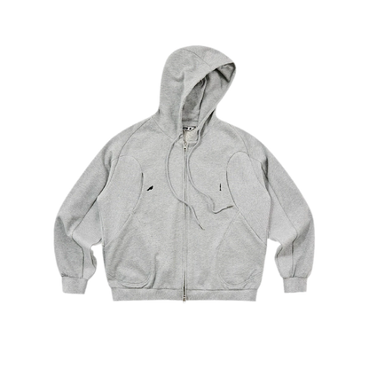 Ribbed Panel Hooded Zip Jacket