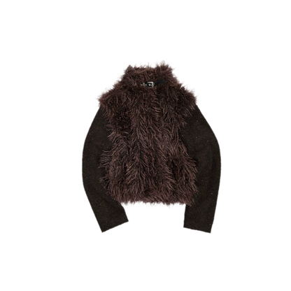 Veste courte en laine à ceinture contrastante
