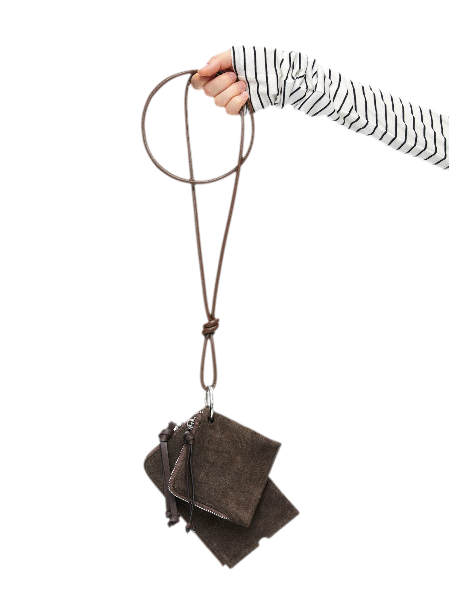First Layer Cowhide and Suede Crossbody Card Wallet
