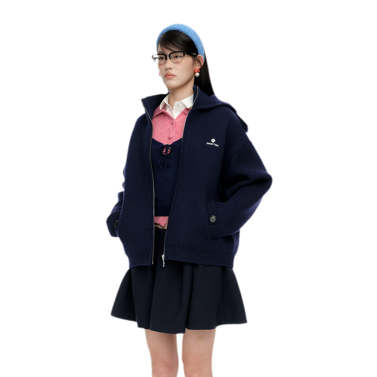 Wool Hooded Zip Knit Jacket