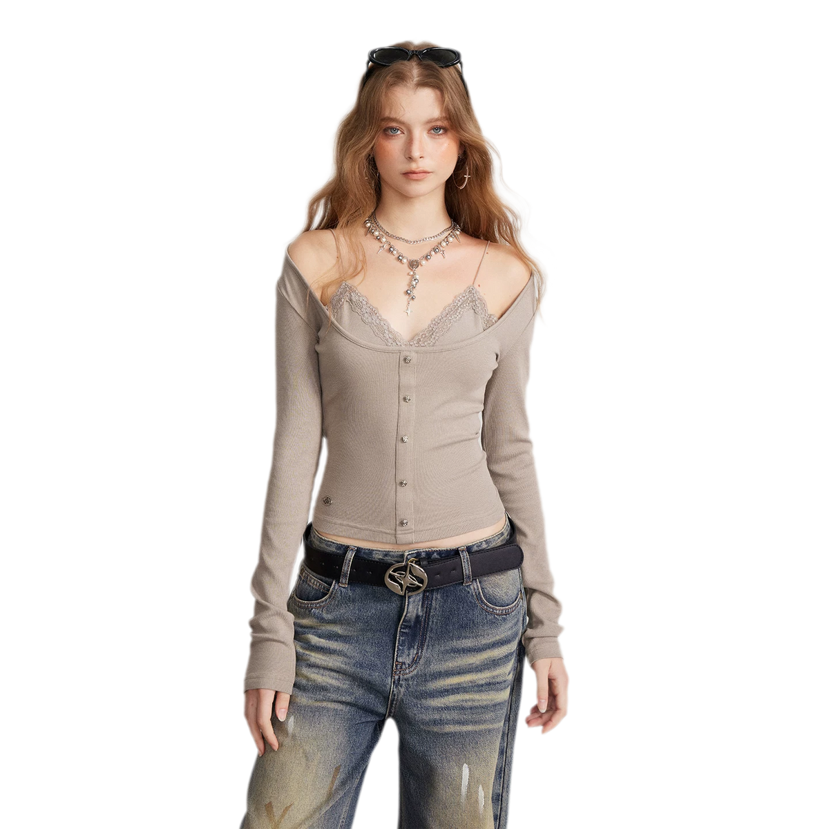 Ribbed Lace Splice T-Shirt