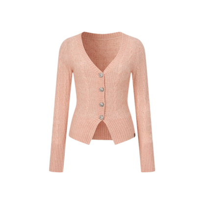 Brushed Cable-Knit Fitted Cardigan