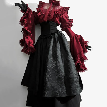 Victorian Ruffle Blouse Skirt Set