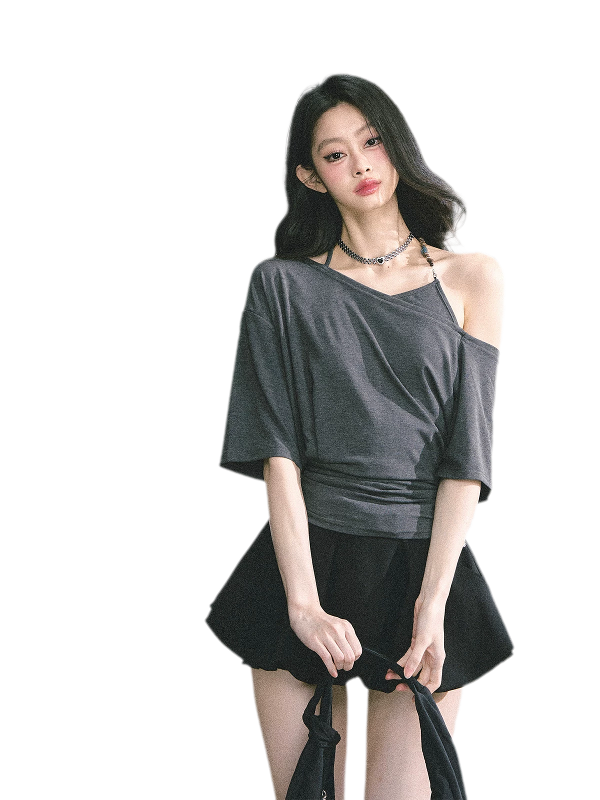 Asymmetric Beaded Off-Shoulder Top