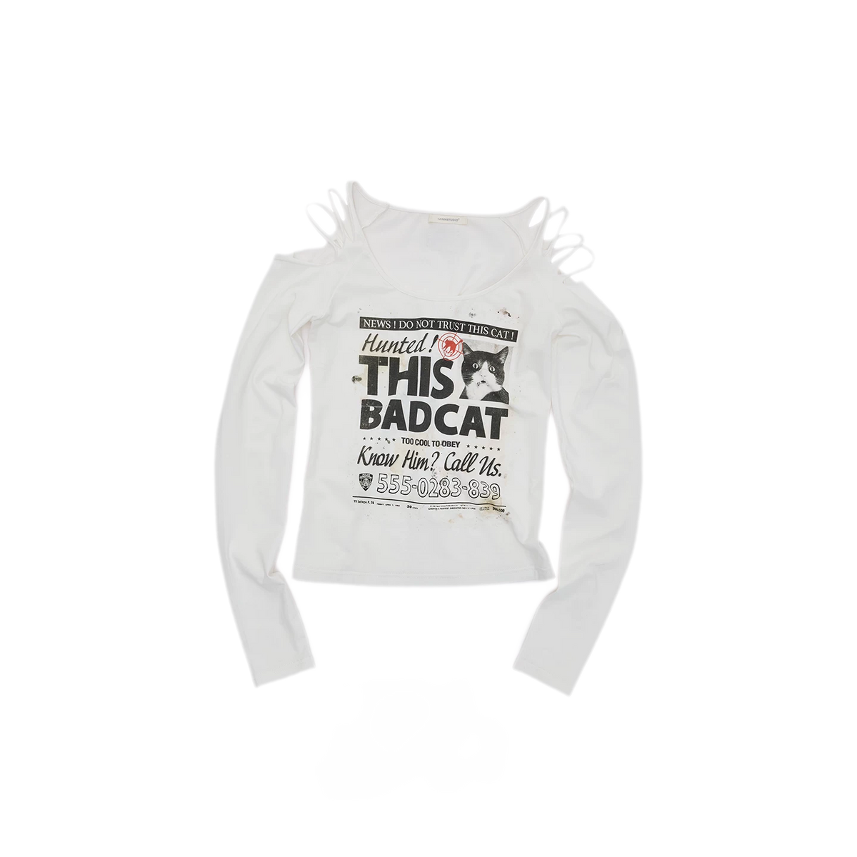 Distressed Graphic Off-Shoulder T-Shirt