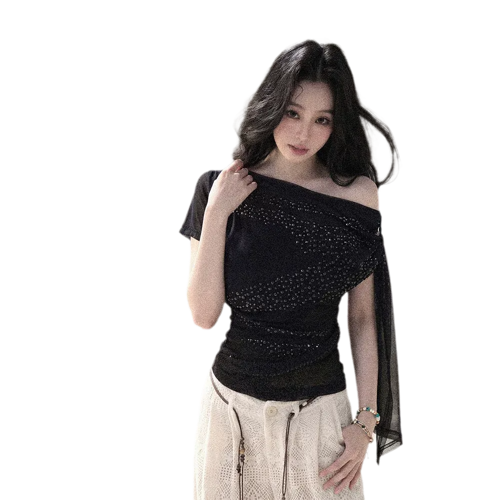 Mesh Drape Rhinestone Top | Final Sale