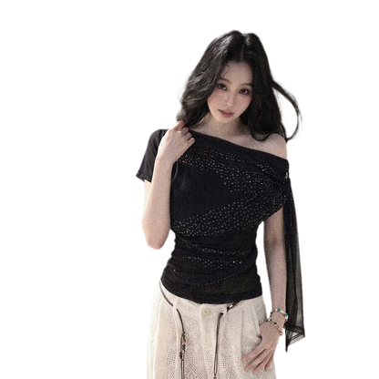 Mesh Drape Rhinestone Top | Final Sale