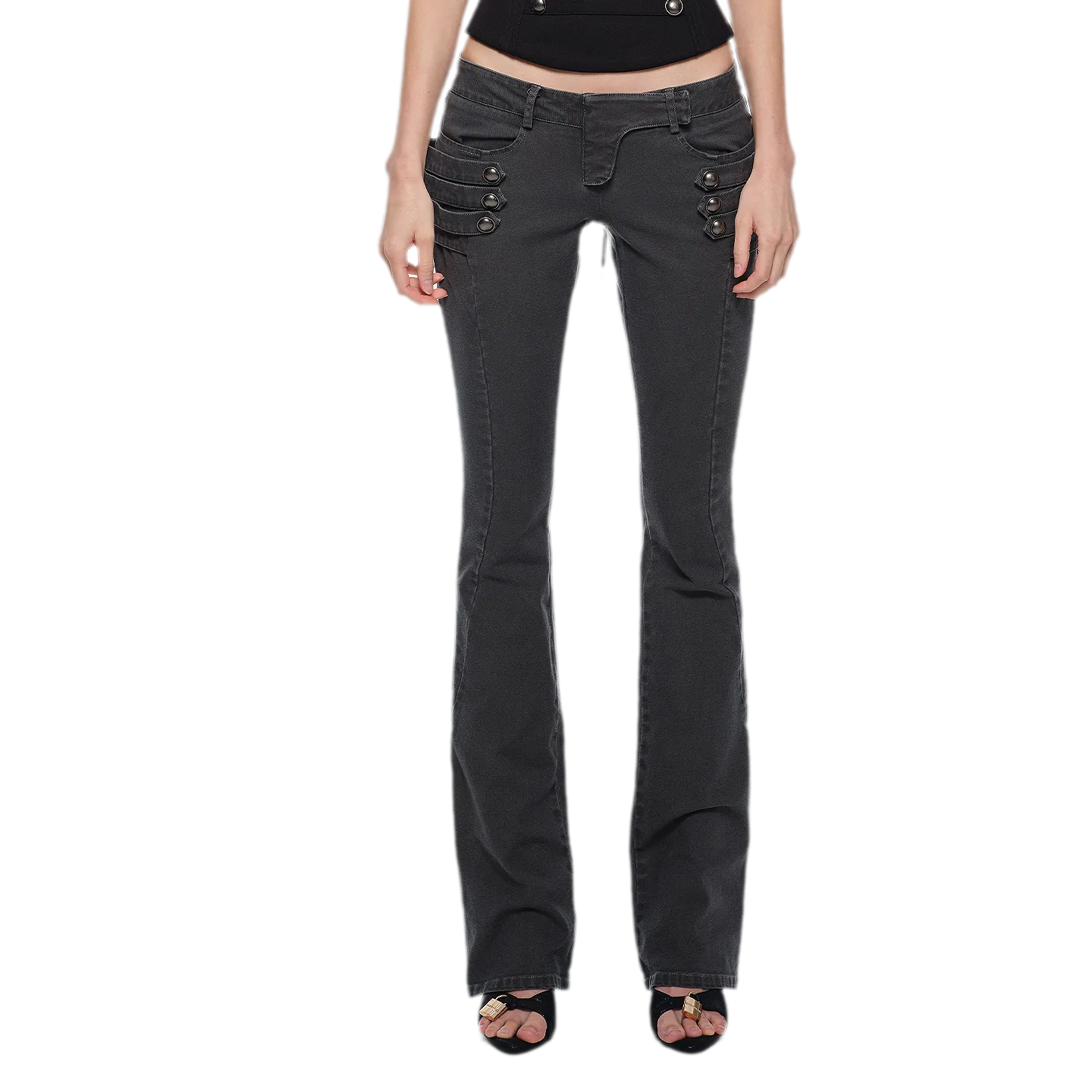 Washed Cotton Low-Rise Flare Pants