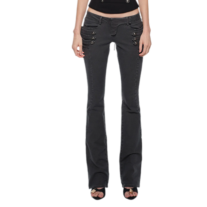 Washed Cotton Low-Rise Flare Pants