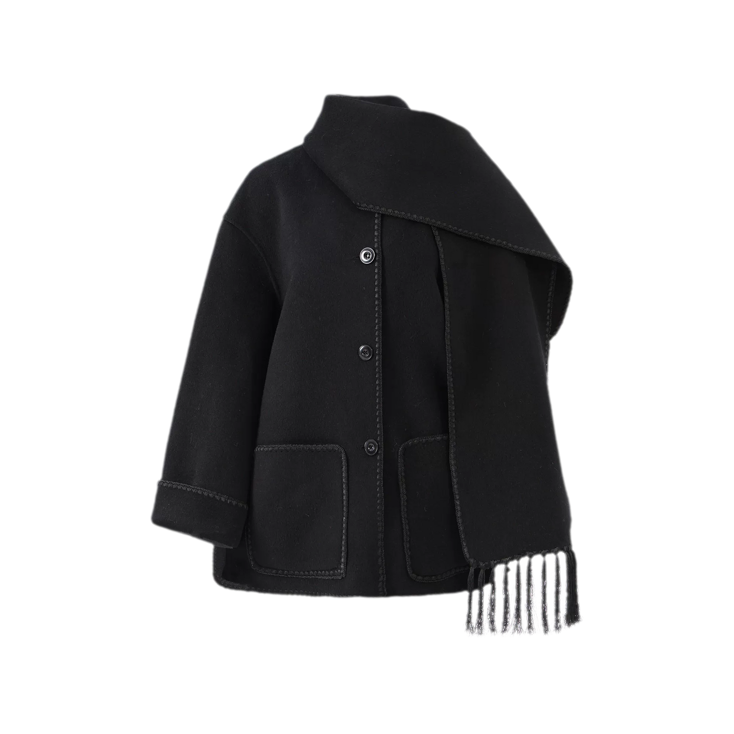 Double-Faced Wool Fringe Cape Coat