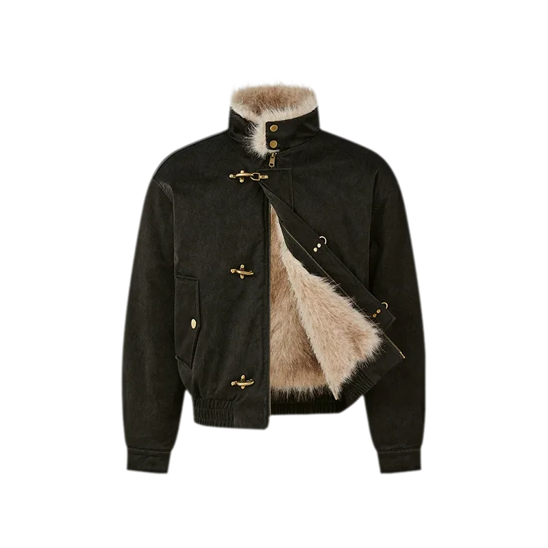 Pearlescent PU Fur-Lined Harrington Jacket