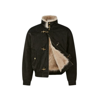 Pearlescent PU Fur-Lined Harrington Jacket