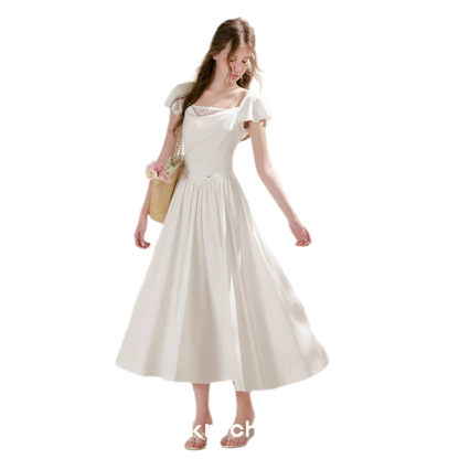 Lace Insert Flutter Sleeve Dress