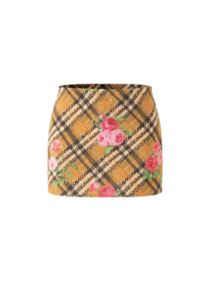 Textured Cape Plaid Skirt Set